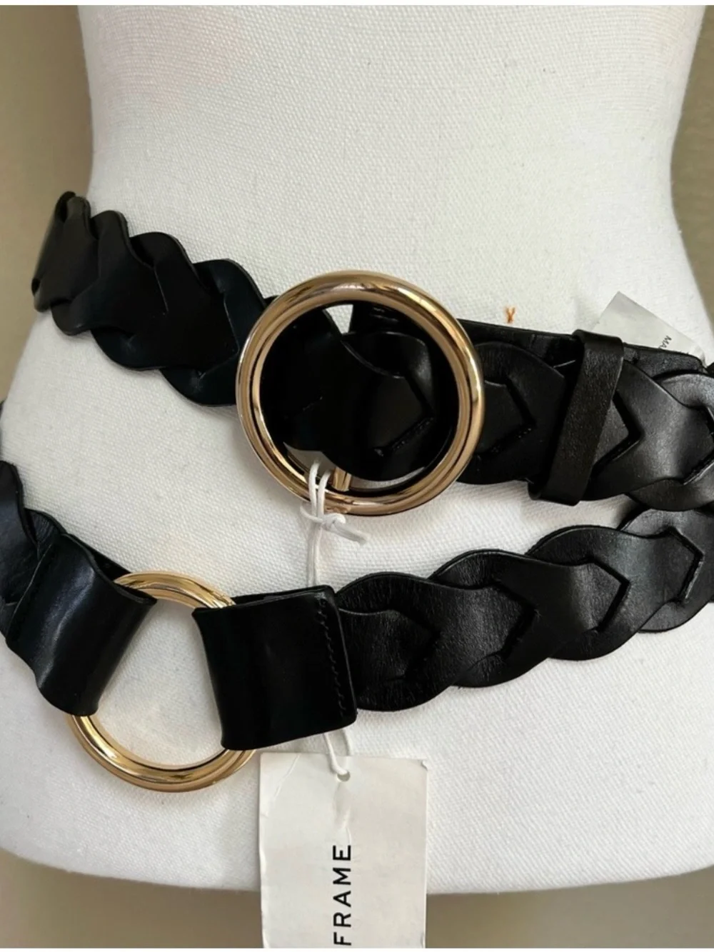 Frame Denim Braided O Ring Double Wrap Belt Black Medium